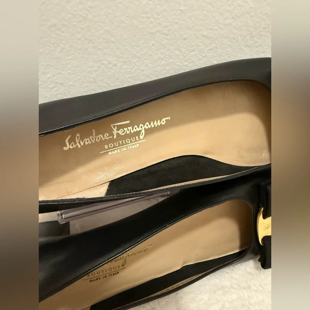Salvatore Ferragamo Black Low Heel  with Gold Buckle - Picture 4 of 7